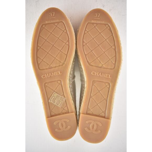 Chanel REV Beige Black Linen Canvas CC Logo Double Sole Espadrille Flat 37 RARE - Picture 12 of 12